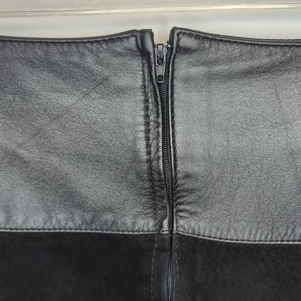 Vintage 80's Interim Black Suede Leather‎ Pencil Mini High Rise Skirt size 13
